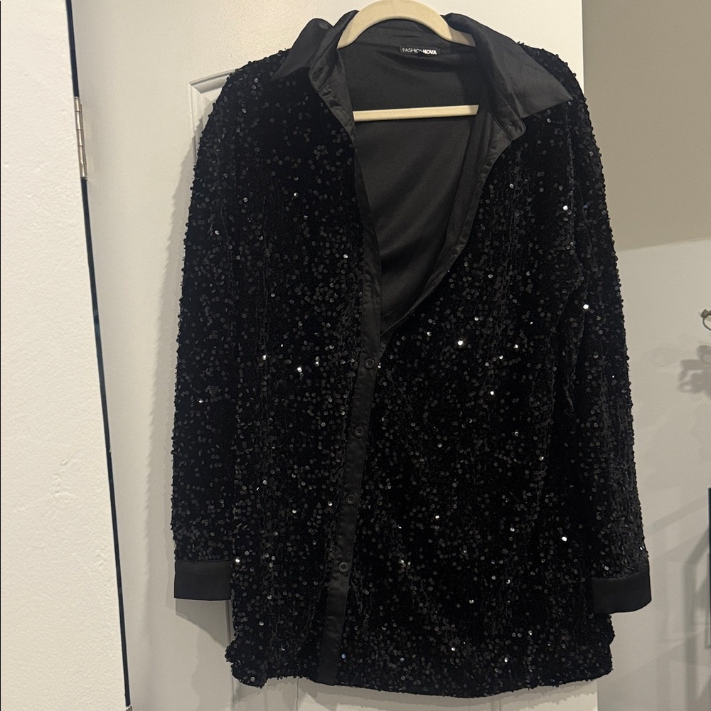 Fashion Nova Black Sequin Blazer
